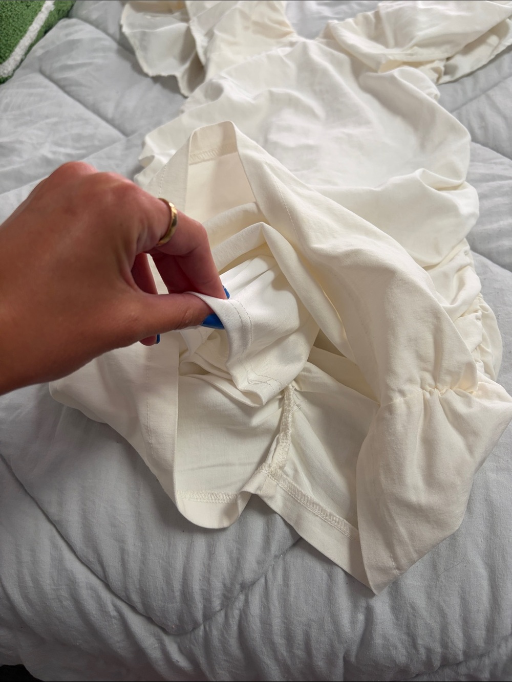 White/Cream Ruffle Sleeve Ruched Mini Dress - Picture 5 of 6